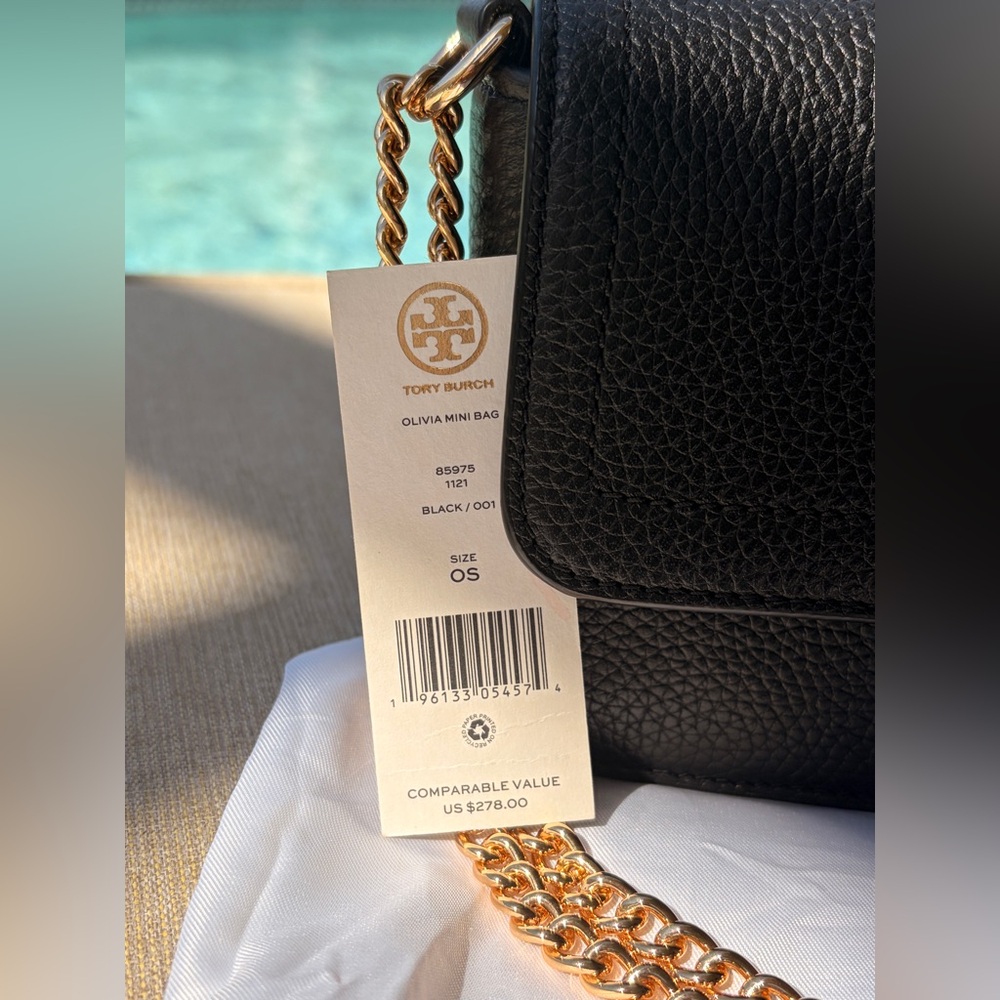 NWT Tory Burch Olivia Shoulder Crossbody Leather Mini Bag Black with Gold Chain - Picture 12 of 17